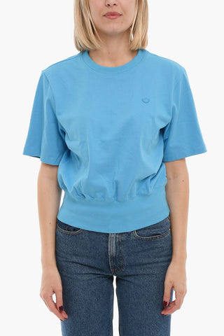Solid Color Crew-neck T-Shirt with Ribbed Hem