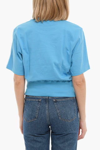 Solid Color Crew-neck T-Shirt with Ribbed Hem