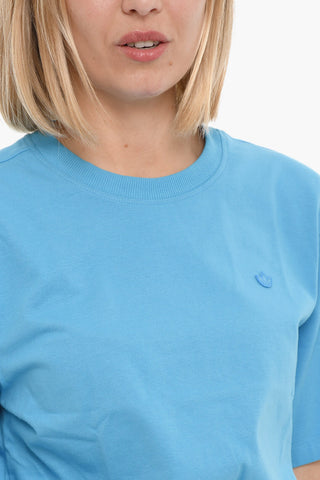 Solid Color Crew-neck T-Shirt with Ribbed Hem