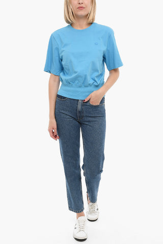 Solid Color Crew-neck T-Shirt with Ribbed Hem