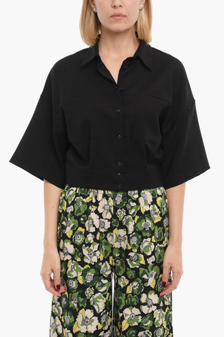 Camicia Crop in Gabardine di Cotone con Doppio Taschino