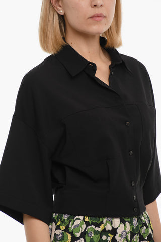 Camicia Crop in Gabardine di Cotone con Doppio Taschino