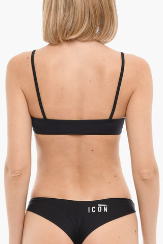 ICON Top Bikini in Tinta Unita con Logo Stampato a Contrasto