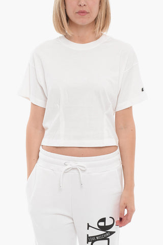 Solid Color Crew-neck Cropped T-Shirt