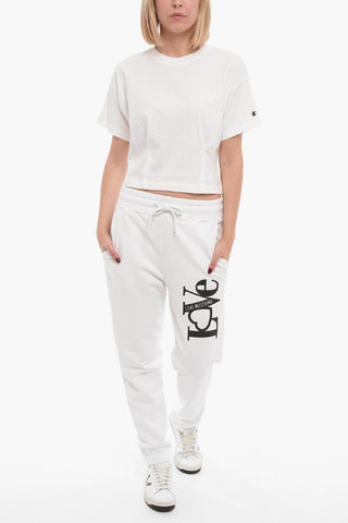 Solid Color Crew-neck Cropped T-Shirt