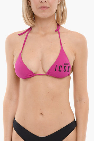 ICON Top Bikini a Triangolo con Logo Stampato a Contrasto