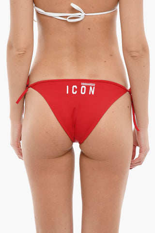 ICON Slip Bikini in Tinta Unita con Laccetti Laterali e Logo Stampato