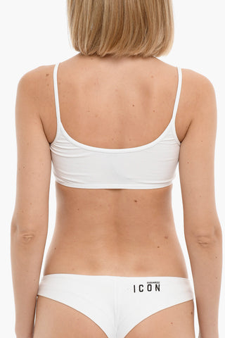 Stretch Cotton Sport Bra with Printed Contrasting Logo