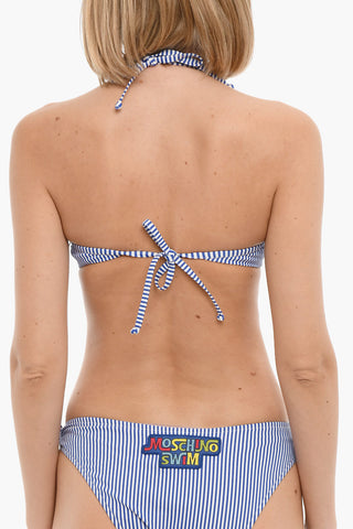 Awning Striped Plunge Bikini Top with Bow Detail