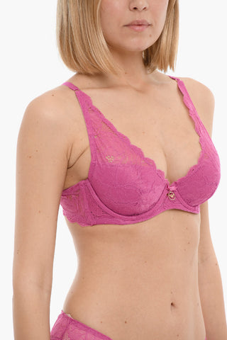 EMPORIO Solid Color Lace Bra with Golden Logo