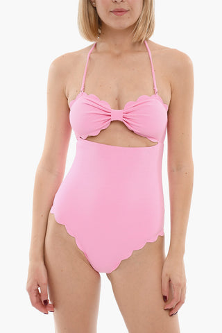 Stretch Fabric ANTIBES One-Piece Halterneck Swimsuit with Cut-Out Detail and Scalloped Hem