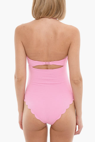 Stretch Fabric ANTIBES One-Piece Halterneck Swimsuit with Cut-Out Detail and Scalloped Hem