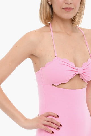 Stretch Fabric ANTIBES One-Piece Halterneck Swimsuit with Cut-Out Detail and Scalloped Hem