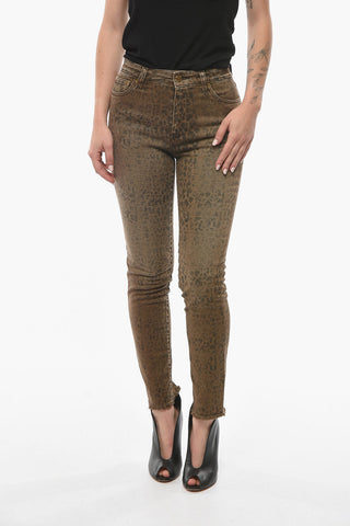 Jeans Skinny DEENA con Motivo Animalier Allover e Logo Patch sul Retro 14cm