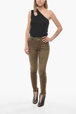 Jeans Skinny DEENA con Motivo Animalier Allover e Logo Patch sul Retro 14cm