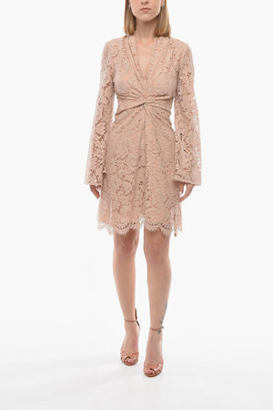 Lace Dress with V-Neck and Back Zip