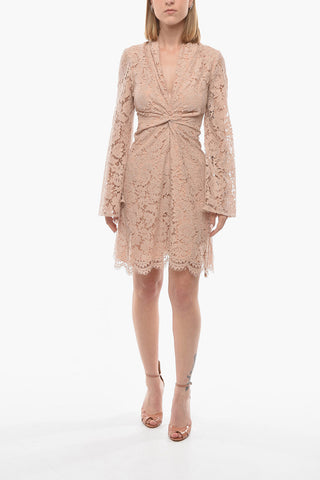 Lace Dress with V-Neck and Back Zip