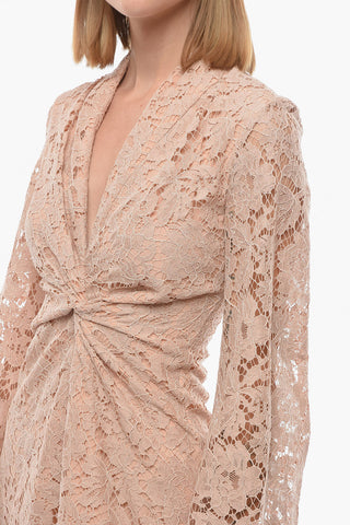 Lace Dress with V-Neck and Back Zip