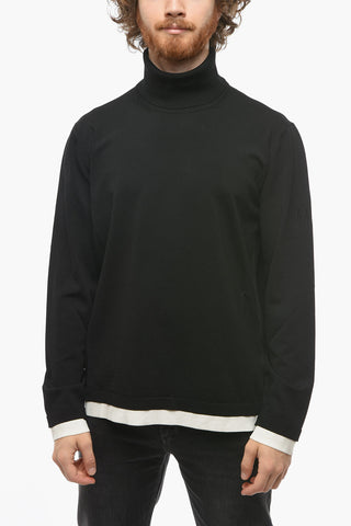 Viscose Blend Turtleneck Sweater with Contrasting Edges