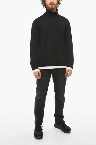 Viscose Blend Turtleneck Sweater with Contrasting Edges