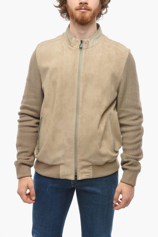 ID Cotton-knit and Suede-leather Zip-up Jacket