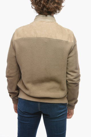 ID Cotton-knit and Suede-leather Zip-up Jacket