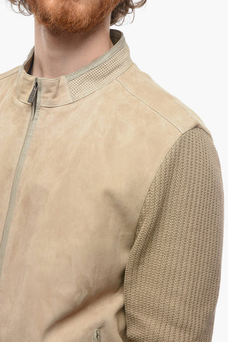 ID Cotton-knit and Suede-leather Zip-up Jacket
