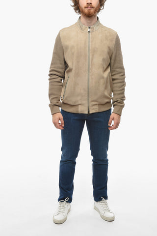 ID Cotton-knit and Suede-leather Zip-up Jacket