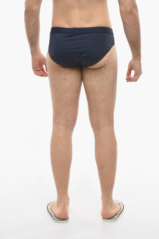 Costume da Bagno Slip in Tinta Unita con Patch Logo