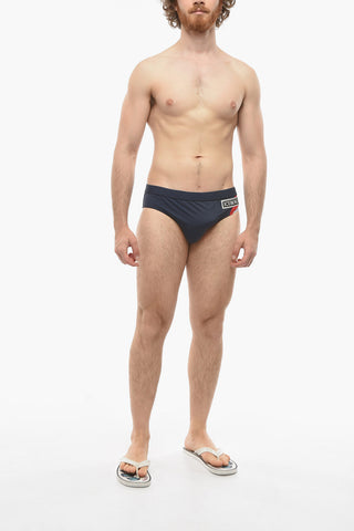 Costume da Bagno Slip in Tinta Unita con Patch Logo