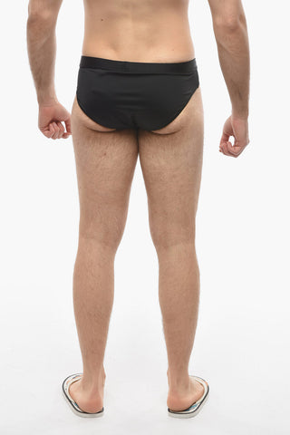 Costume da Bagno Slip in Tinta Unita con Patch Logo