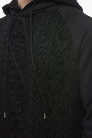 Knitted HYBRID Hoodie with Jersey Sleeves and Hood