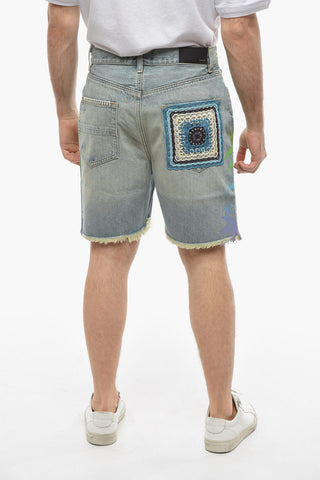 Crochet Pocket LEAVES Denim Shorts