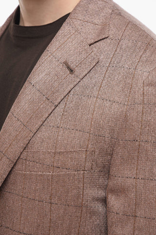 Windowpane Silk GATE Blazer with Patch Pockets