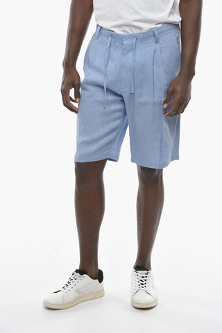 ID Shorts in Lino a Due Pince con Coulisse