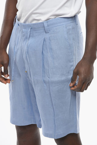 ID Shorts in Lino a Due Pince con Coulisse