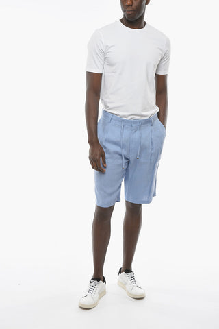 ID Shorts in Lino a Due Pince con Coulisse