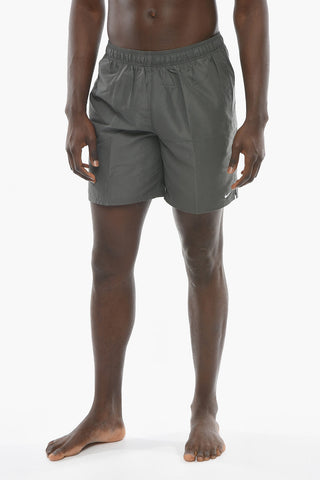 SWIM Solid Color Swim Shorts with Embroidered Logo
