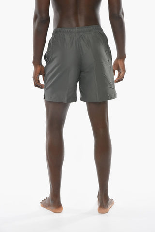 SWIM Solid Color Swim Shorts with Embroidered Logo
