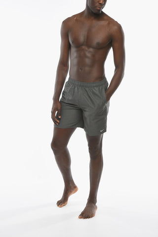 SWIM Solid Color Swim Shorts with Embroidered Logo