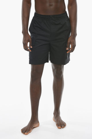 Solid Color Cargo Shorts with Embroidered Logo