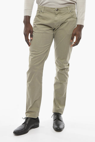 ID Five-Pocket Stretch Cotton Pants with Embroidered Logo