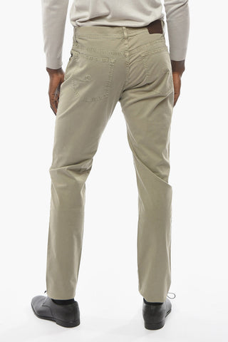 ID Five-Pocket Stretch Cotton Pants with Embroidered Logo