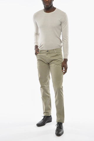 ID Five-Pocket Stretch Cotton Pants with Embroidered Logo