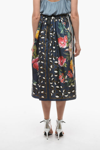 Silk GIANNA Flared Long Skirt with Waist Drawstring