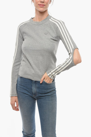 Crew-neck T-Shirt with Contrasting Bands and Cut-Out Details on the Elbows