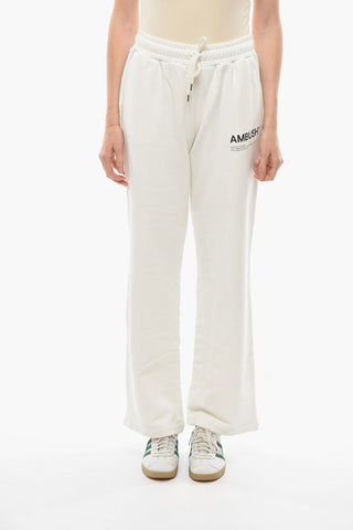 Fleece Cotton Joggers with Flared Leg and Logo Lettering