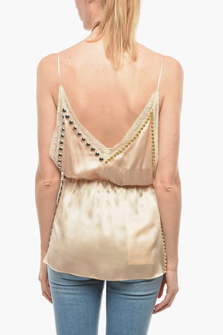 Lace-edged Silk Top with Studs