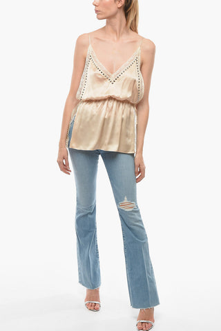 Lace-edged Silk Top with Studs