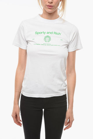 T-Shirt Girocollo in Tinta Unita con Stampa a Contrasto
